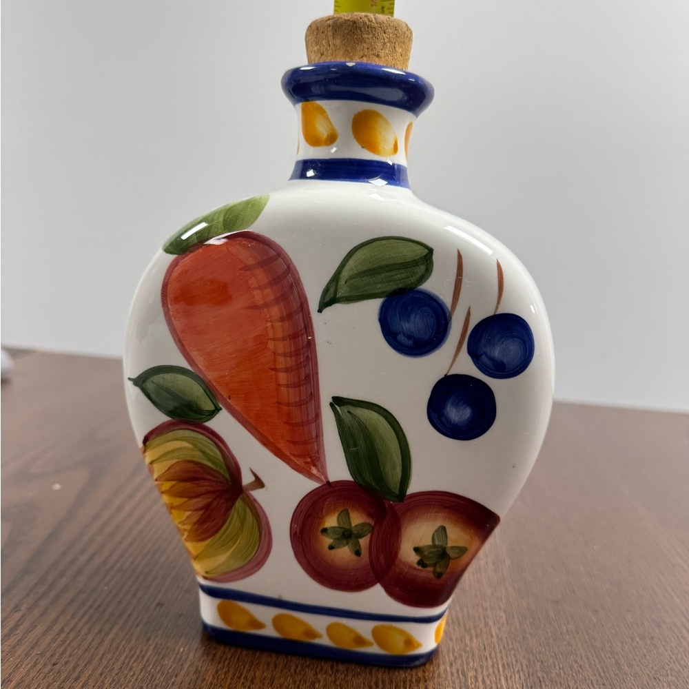 Hand Painted Ceramic Oil Vinegar Bottle Fruit Design Multicolor Cork Stopper